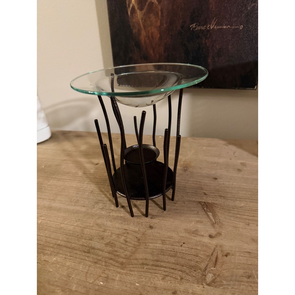 PartyLite Metal Votive Candle Holder Glass Dish Aroma Oil Warmer‎ Rustic